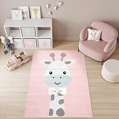 Tapis Girafe rose gris bleu 200x300 cm