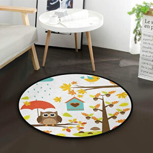 Tapis Hibou multicolore rond 92x92 cm
