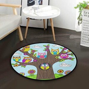Tapis Hibou multicolore rond 92x92 cm