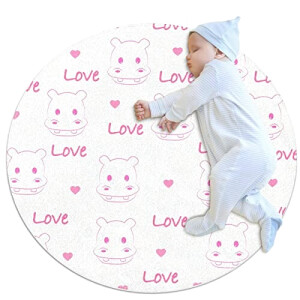 Tapis Hippopotame joli motif bébé rond 70 cm