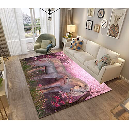 Tapis Licorne rose 100x150 cm