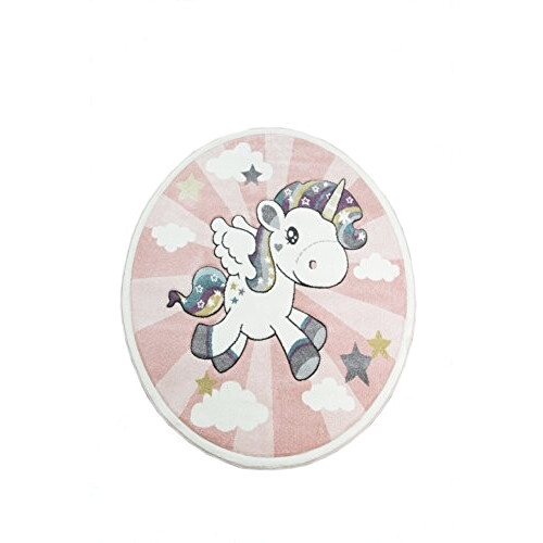 Tapis Licorne rose crème jaune violet turquoise gris 80 cm variant 0 