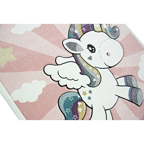 Tapis Licorne rose crème jaune violet turquoise gris 80 cm variant 1 