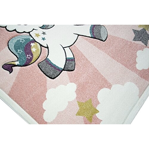 Tapis Licorne rose crème jaune violet turquoise gris 80 cm variant 2 