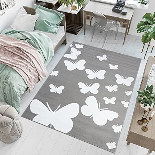 Tapis Papillon blanc gris 120x170 cm