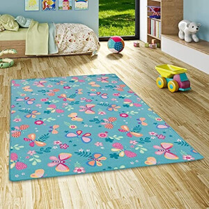 Tapis Papillon turquoise. 100x100 cm