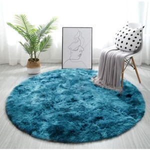 Tapis bleu rond 100x100 cm