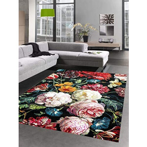 Tapis Fleur noir rouge 120x170 cm